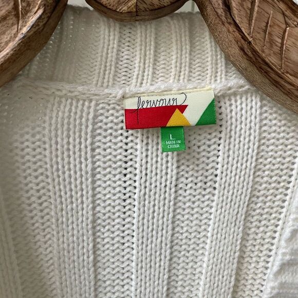 Fervour ModCloth Fisherman Cardigan Sweater Ivory L - Picture 5 of 7